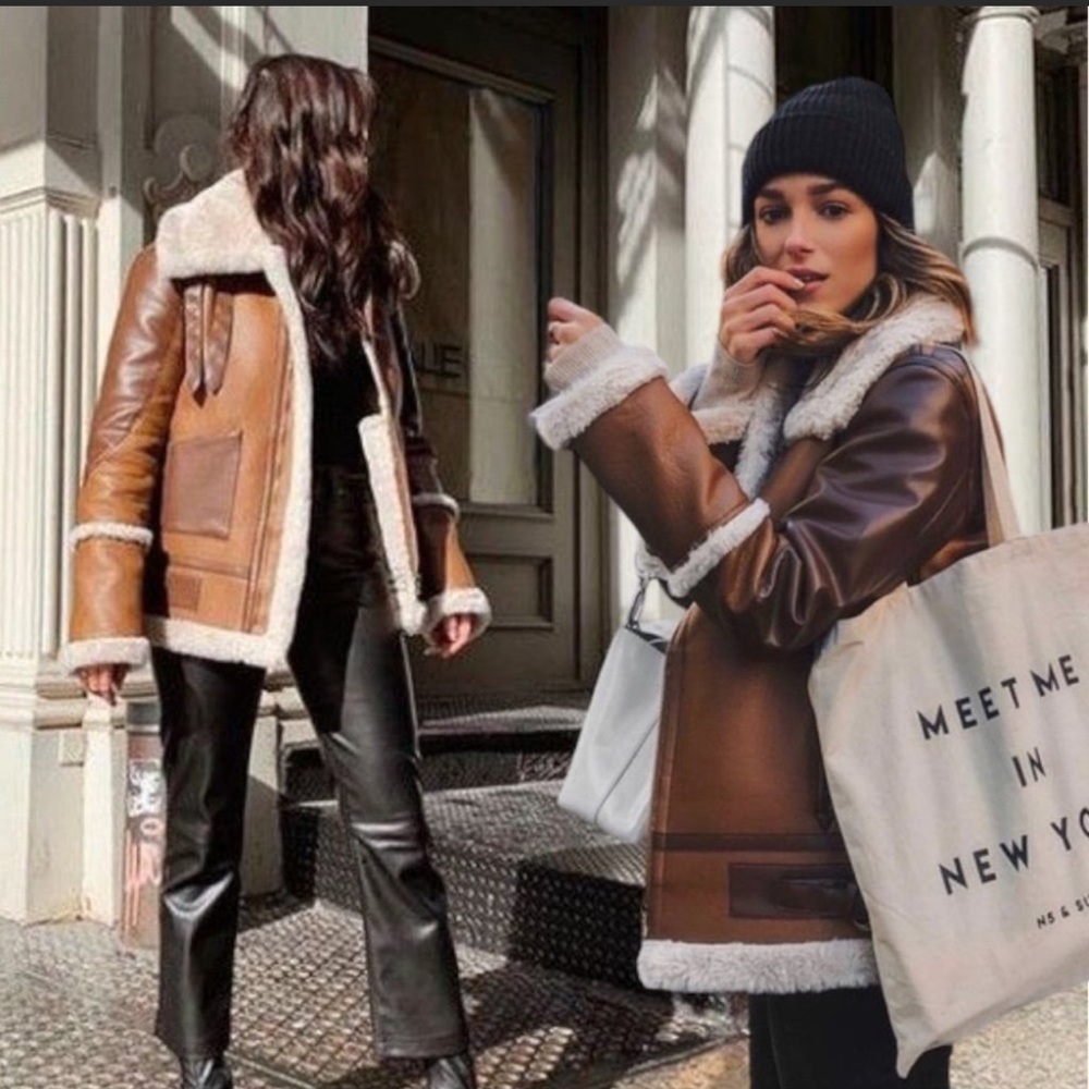 Rare Choosy Amelia Aviator Vegan Leather Faux Shearling Lined Jacket